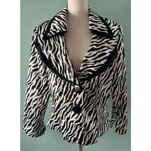 Women's Design Today's Blazer Size 1X White and Black Zebra Print